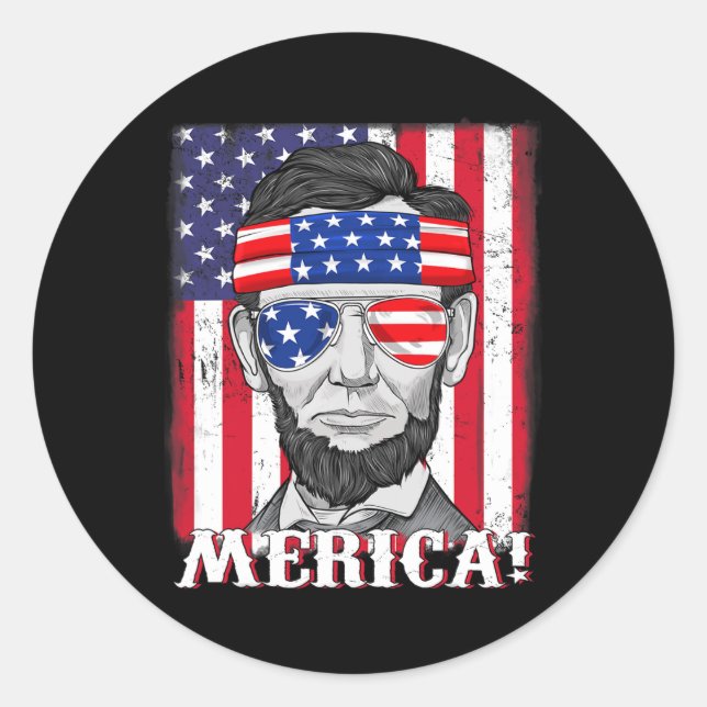 Abraham Lincoln 4th Of July Merica American Flag B Classic Round Sticker (Front)