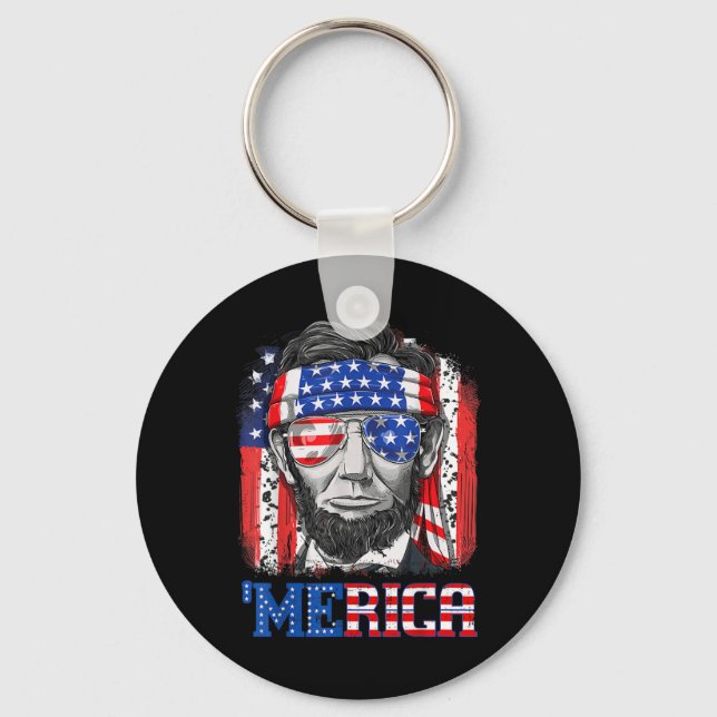 Abraham Lincoln 4th Of July Merica Men Women Ameri Keychain (Front)