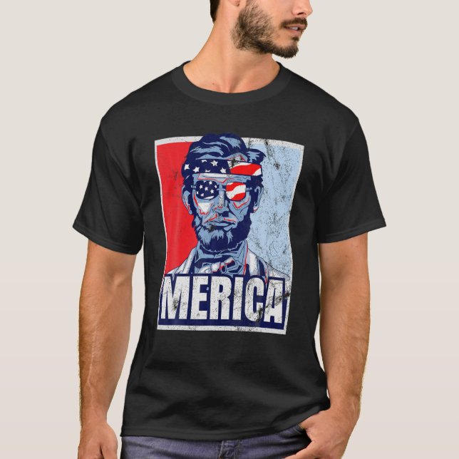 Abraham Lincoln  4Th Of July Tee Merica USA Flag (Front)
