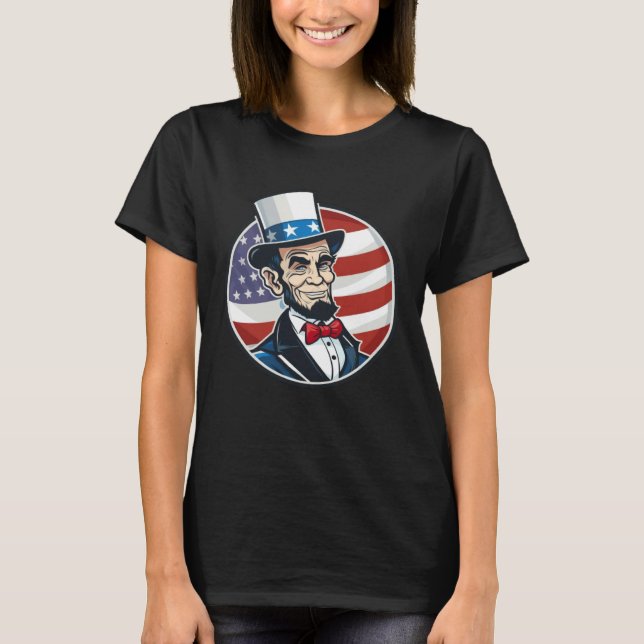 Abraham Lincoln 4th Of July US Flag Patriot T-Shirt (Front)