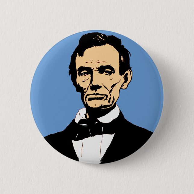Abraham Lincoln Illustration on Blue 2 Inch Round Button (Front)