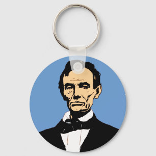 Abraham Lincoln Illustration on Blue Keychain