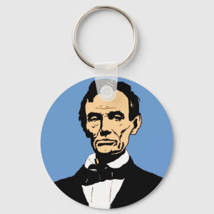 Abraham Lincoln Illustration on Blue Keychain