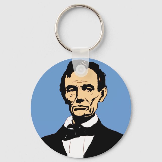 Abraham Lincoln Illustration on Blue Keychain (Front)