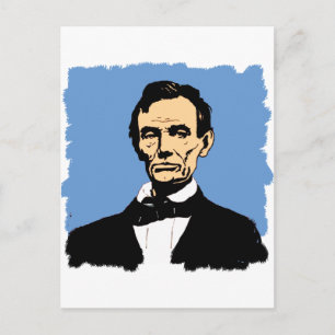 Abraham Lincoln Illustration on Blue Postcard