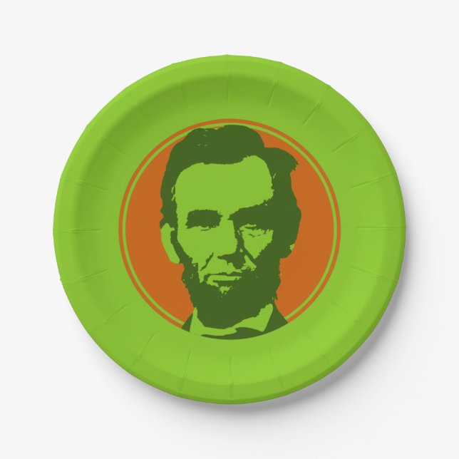 Abraham Lincoln in Pop Art Orange & Green Paper Plate (Front)