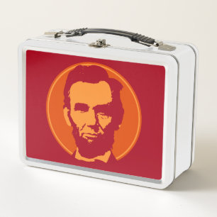 Abraham Lincoln in Pop Art Orange & Red Metal Lunch Box