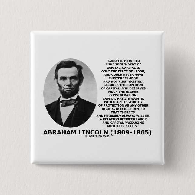Abraham Lincoln Labour Capital Mutual Benefits 2 Inch Square Button (Front)