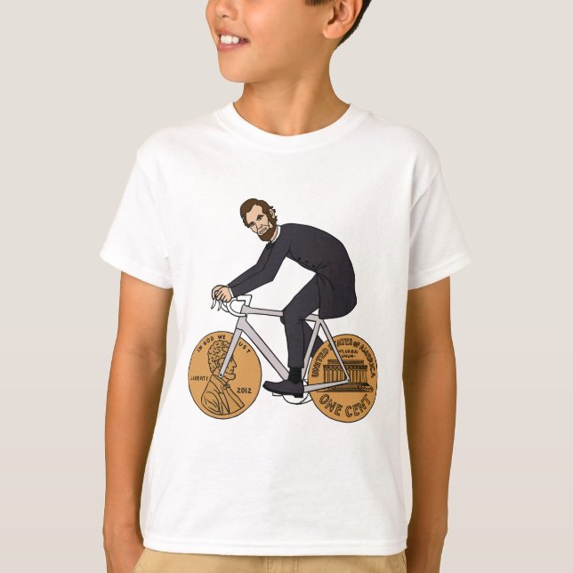 Abraham Lincoln On A Bike With Penny Wheels Bottle T-Shirt (Front)