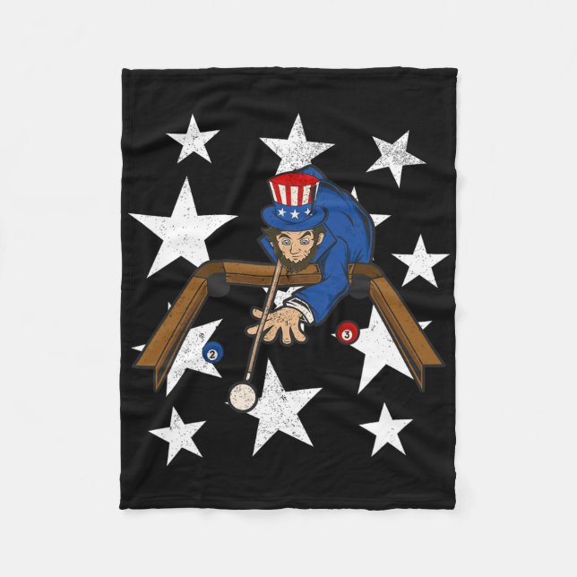 Abraham Lincoln Playing Billiards Funny 4th Of Jul Fleece Blanket (Front)