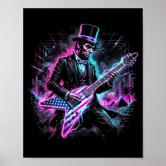 Abraham Lincoln Playing Electric Guitar Abe Funny Poster (Front)