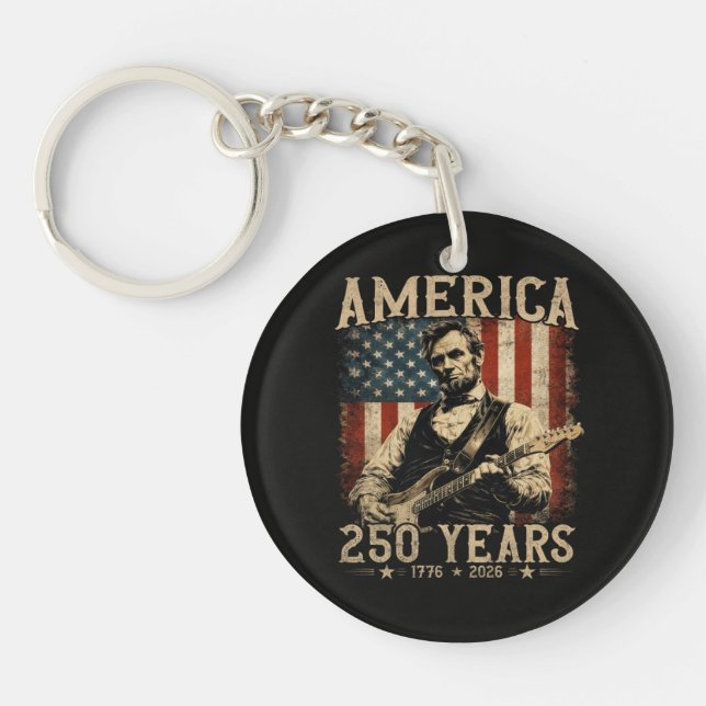 Abraham Lincoln Playing Guitar 4th July Keychain (Front)
