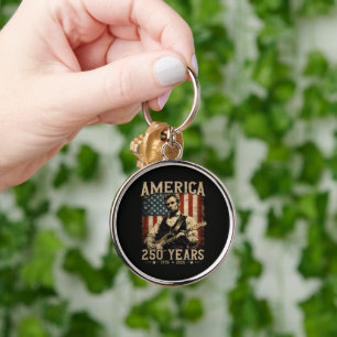 Abraham Lincoln Playing Guitar 4th July Keychain