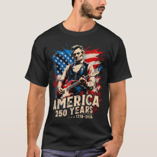Abraham Lincoln Playing Guitar Us Flag 4Th Of T-Shirt
