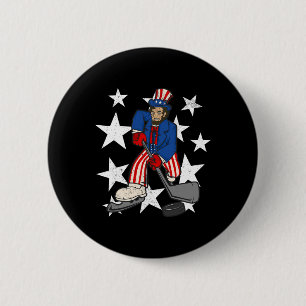 Abraham Lincoln Playing Hockey Fun 4th of July Hoc 2 Inch Round Button