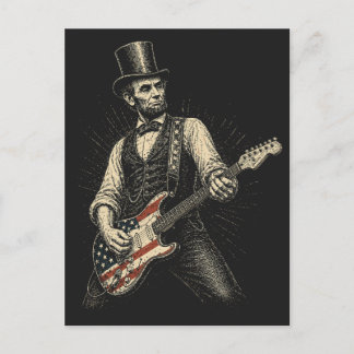 Abraham Lincoln Rock Guitar American Flag Holiday Postcard