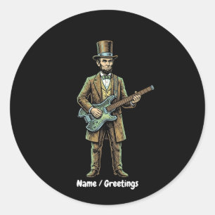 Abraham Lincoln Rocking Headless Guitar Woodblock Classic Round Sticker