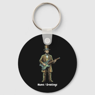 Abraham Lincoln Rocking Headless Guitar Woodblock Keychain