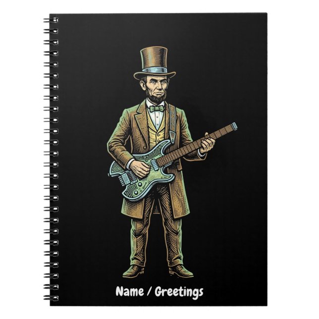 Abraham Lincoln Rocking Headless Guitar Woodblock  Notebook (Front)