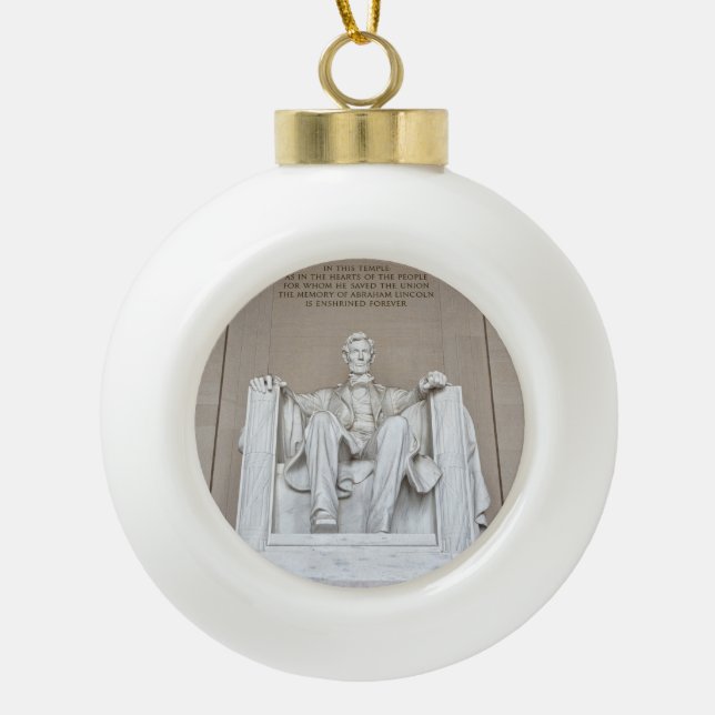 Abraham Lincoln Statue Ceramic Ball Christmas Ornament (Front)