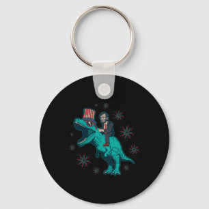 Abraham Lincoln T Rex Dinosaur 4th Of July America Keychain