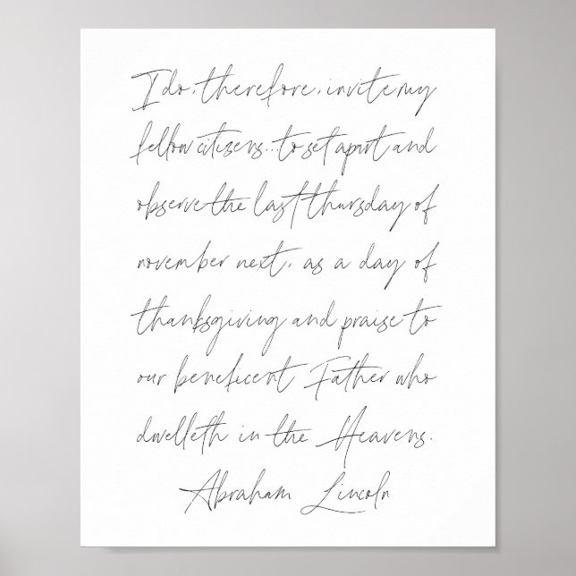 Abraham Lincoln Thanksgiving Day Speech Poster (Front)