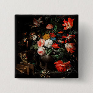 Abraham Mignon The Overturned Bouquet. Floral 2 Inch Square Button