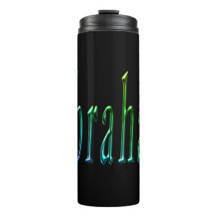 Abraham Name In Green Blue And Yellow, Thermal Tumbler