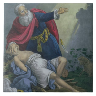 Abraham Offering Up his Son Isaac, from a Bible pr Tile