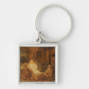 Abraham Receives the Three Angels, 1646 (oil on pa Keychain