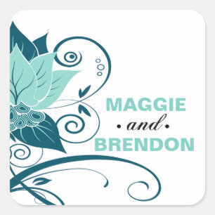 Abraxas Abstract Floral Favour   aqua teal Square Sticker