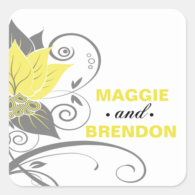 Abraxas Abstract Floral Favour | yellow charcoal Square Sticker (Front)