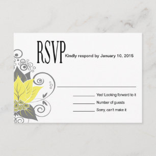 Abraxas Abstract Floral RSVP   yellow charcoal Card