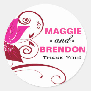 Abraxas Abstract Floral Thank You fuschia oxblood Classic Round Sticker
