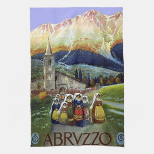 Abruzzo Italy Vintage Travel Poster Art with Women Kitchen Towel