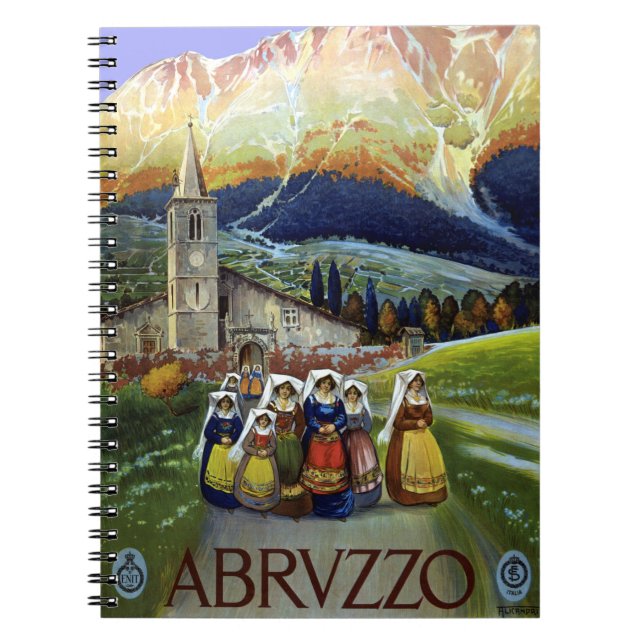 Abruzzo Italy Vintage Travel Poster Art with Women Notebook (Front)