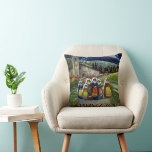 Abruzzo Italy Vintage Travel Poster Art with Women Throw Pillow