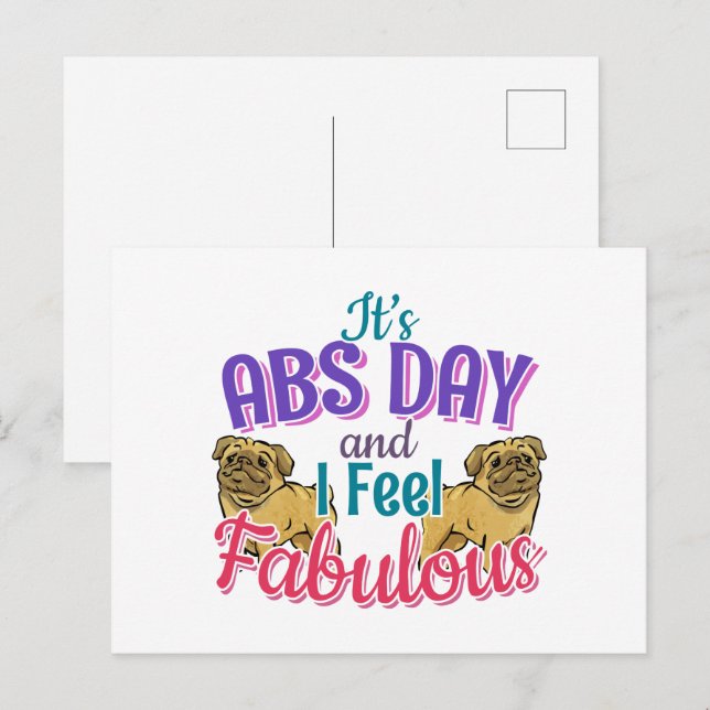 Abs Day Core Workout - Pug Dog Lover Postcard (Front/Back)