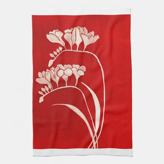 Absence of freesia red kitchen towel (Vertical)