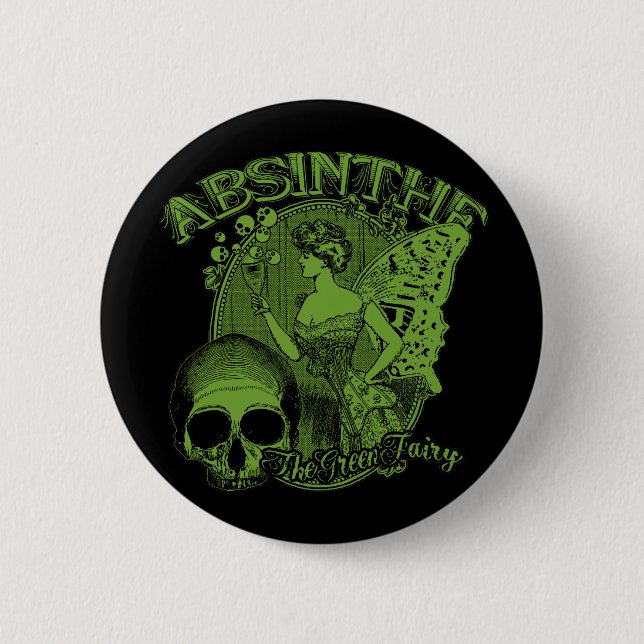 Absinthe Green Fairy Lady 2 Inch Round Button (Front)