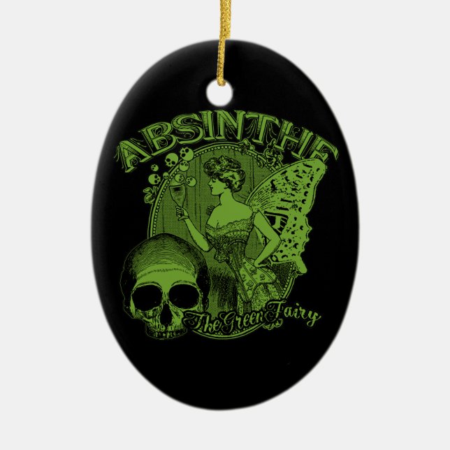 Absinthe Green Fairy Lady Ceramic Ornament (Front)