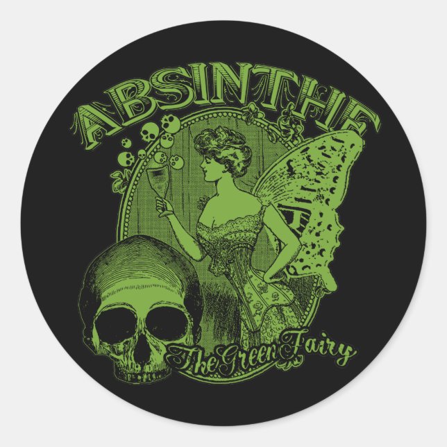 Absinthe Green Fairy Lady Classic Round Sticker (Front)