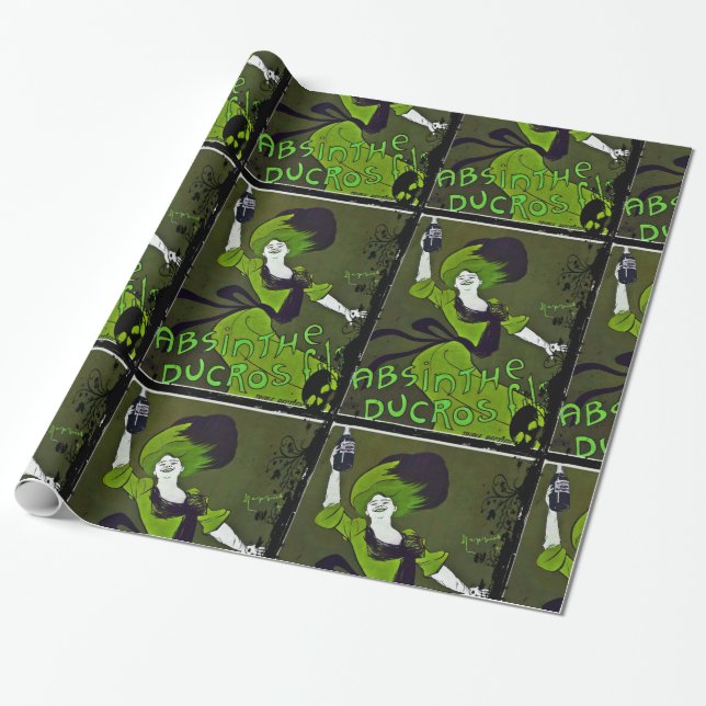 Absinthe in Green Vintage Poster Wrapping Paper (Unrolled)