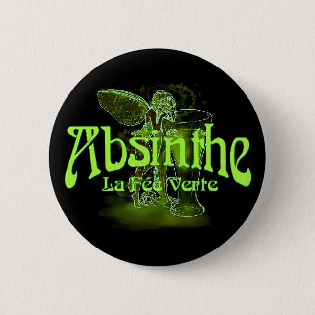 Absinthe La Fee Verte Fairy With Glass 2 Inch Round Button (Front)