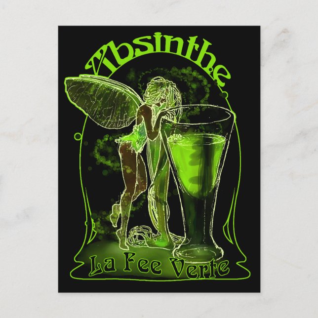 Absinthe La Fee Verte Fairy With Glass Postcard (Front)