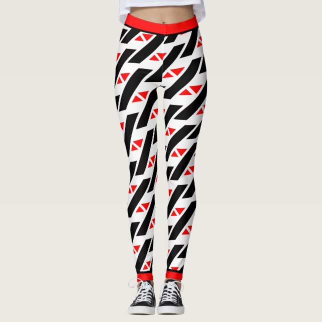 Absolute Abstract Red White Black Pattern Leggings (Front)