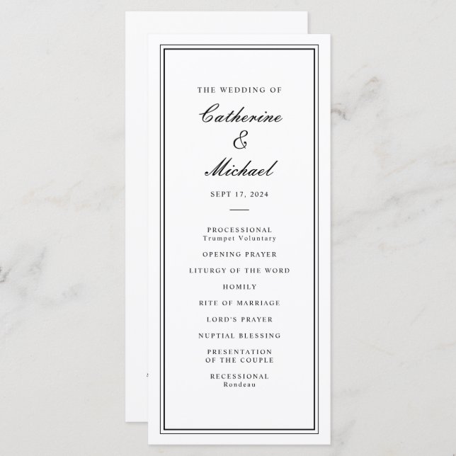 Absolute Classic Script Black and White Wedding Program (Front/Back)
