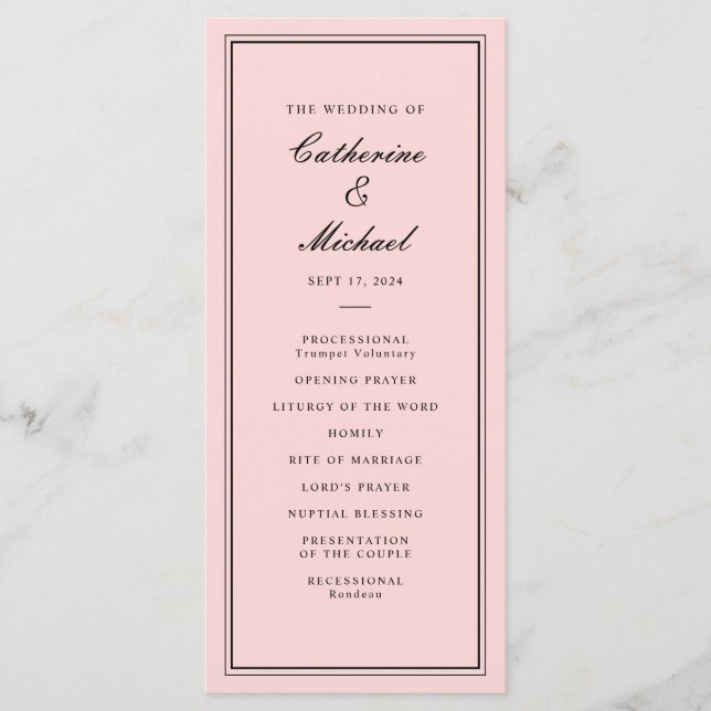 Absolute Classic Script Pink and Black Wedding Program (Front)