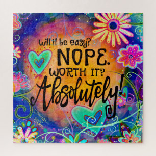 Absolutely Worth It Colourful Flowers Hearts Jigsaw Puzzle