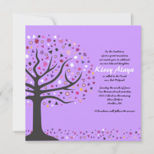 Abstact Arbre de vie Bat mitzvah Invitation Violet